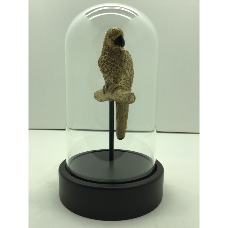 vogel papagaai op stok in stolp goud 12x20